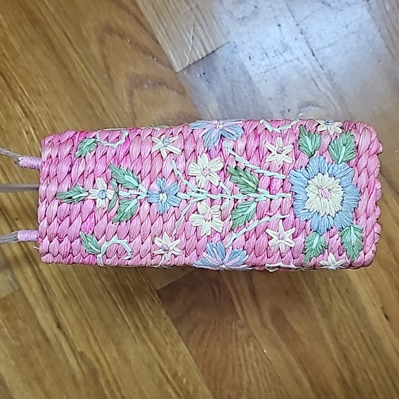 Pink Straw Wicker Square Bag - Picture 4 of 6